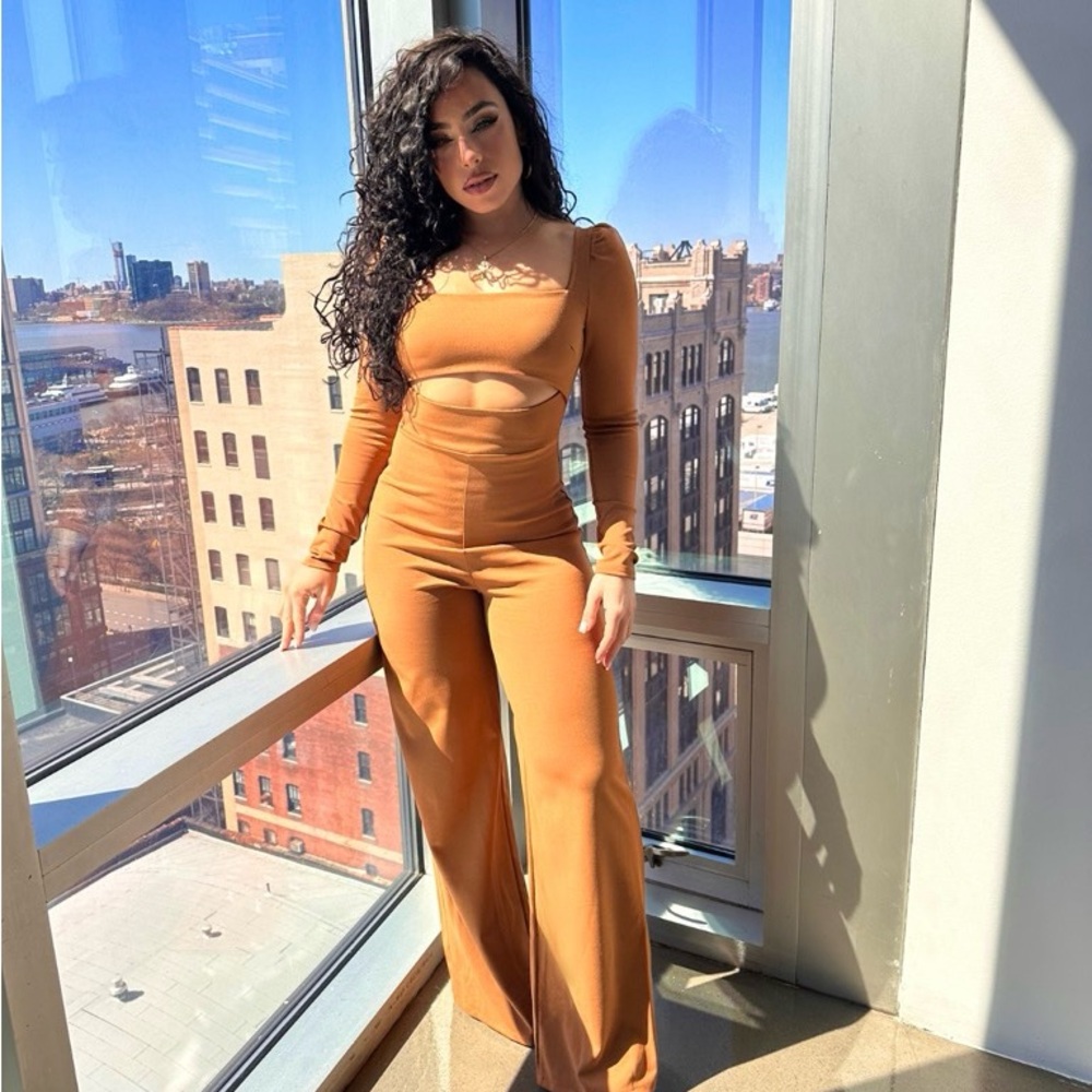 Elegant Tan Long Sleeve Dress
